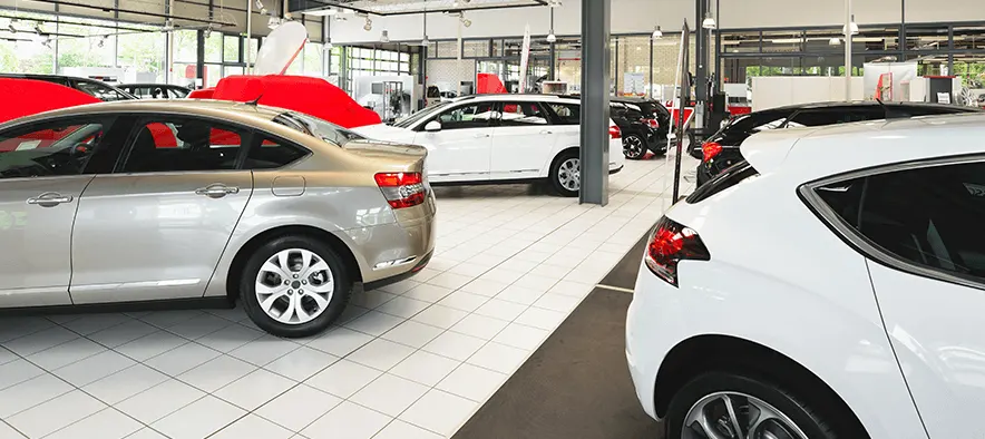 cars parked in showroom available for used car finance